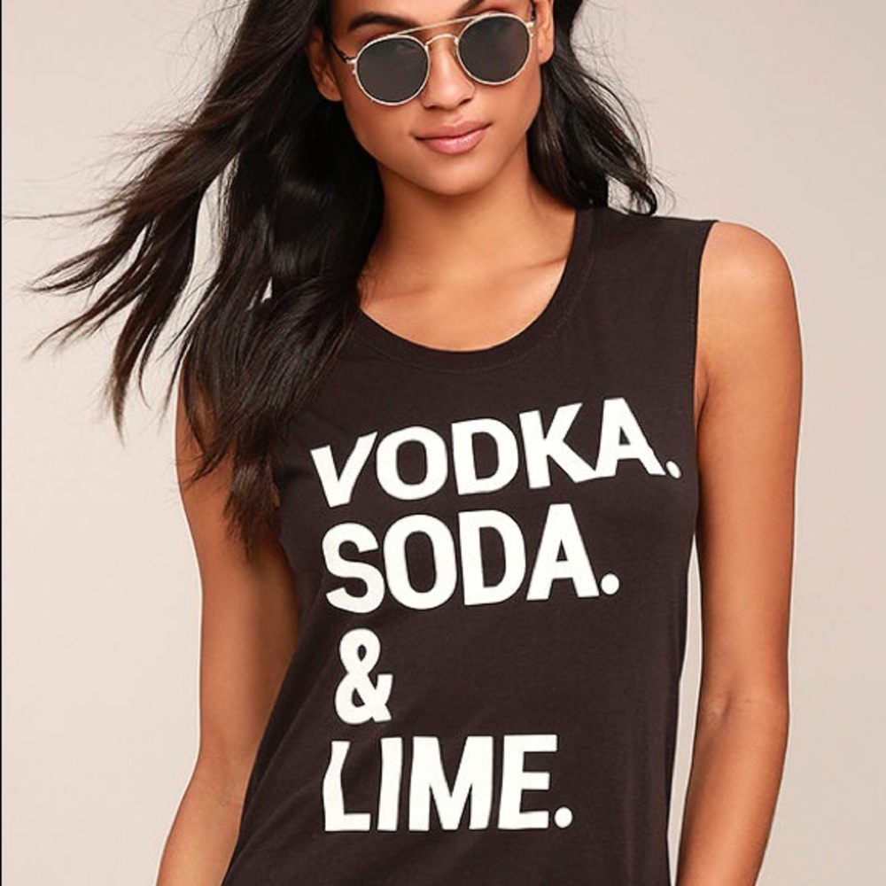 Chaser Vodka Soda Lime Washed Black Muscle Tee